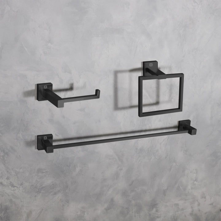 3-Piece Bathroom Hardware Set In Matte Black Matte Black Finish - KITCHEN & BATH by Joshua Marshal