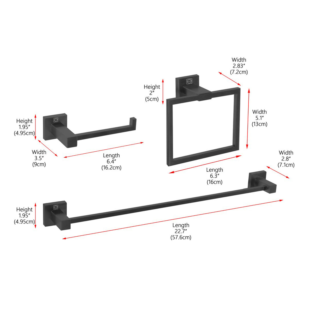 3-Piece Bathroom Hardware Set In Matte Black - View 3 - Joshua Marshal