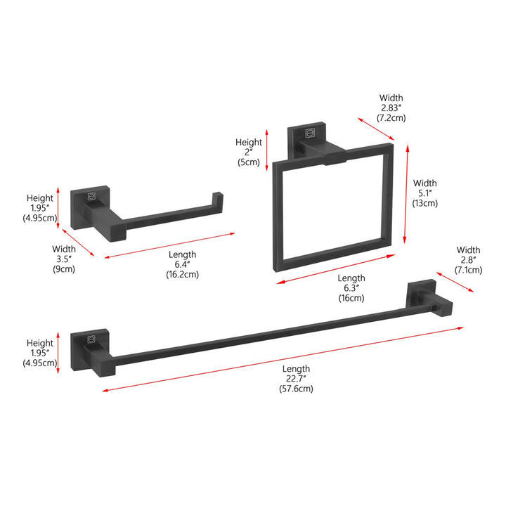 3-Piece Bathroom Hardware Set In Matte Black - View 3 - Joshua Marshal
