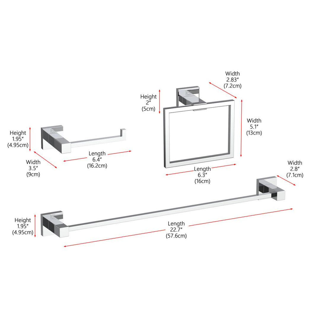 3-Piece Bathroom Hardware Set In Chrome - View 3 - Joshua Marshal