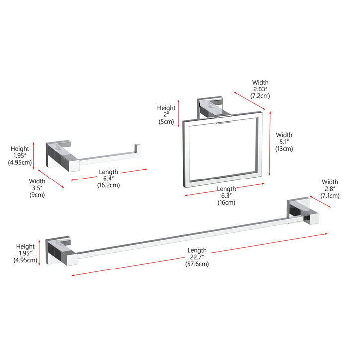 3-Piece Bathroom Hardware Set In Chrome - View 3 - Joshua Marshal