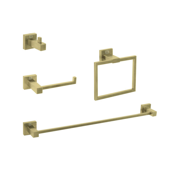 4-Piece Bathroom Hardware Set In Brushed Gold - View 2 - Joshua Marshal