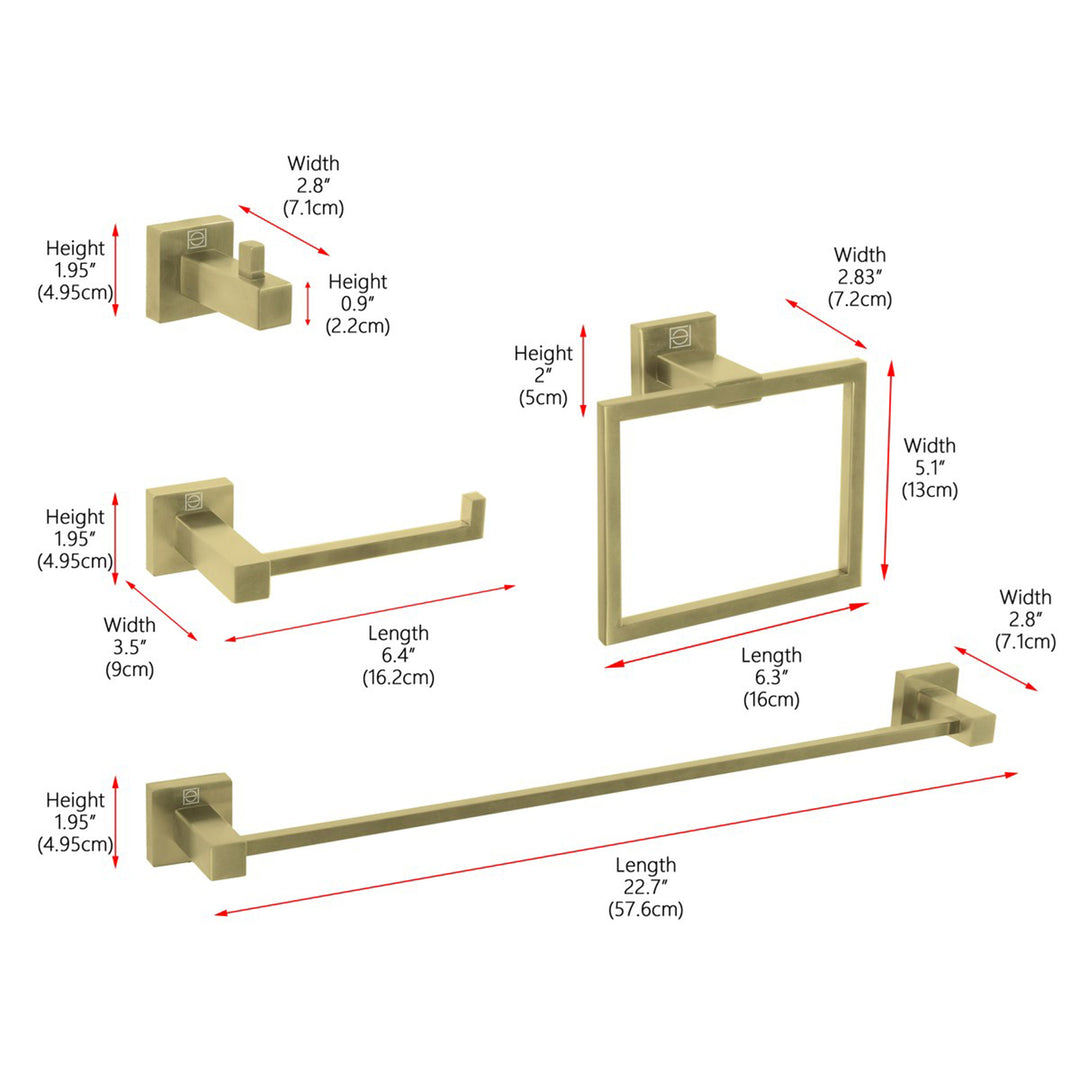 4-Piece Bathroom Hardware Set In Brushed Gold - View 3 - Joshua Marshal