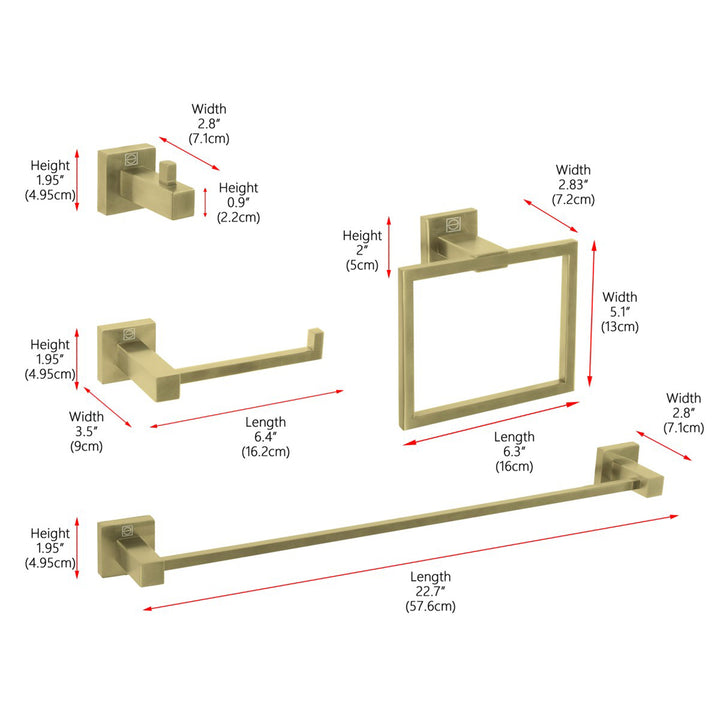 4-Piece Bathroom Hardware Set In Brushed Gold - View 3 - Joshua Marshal