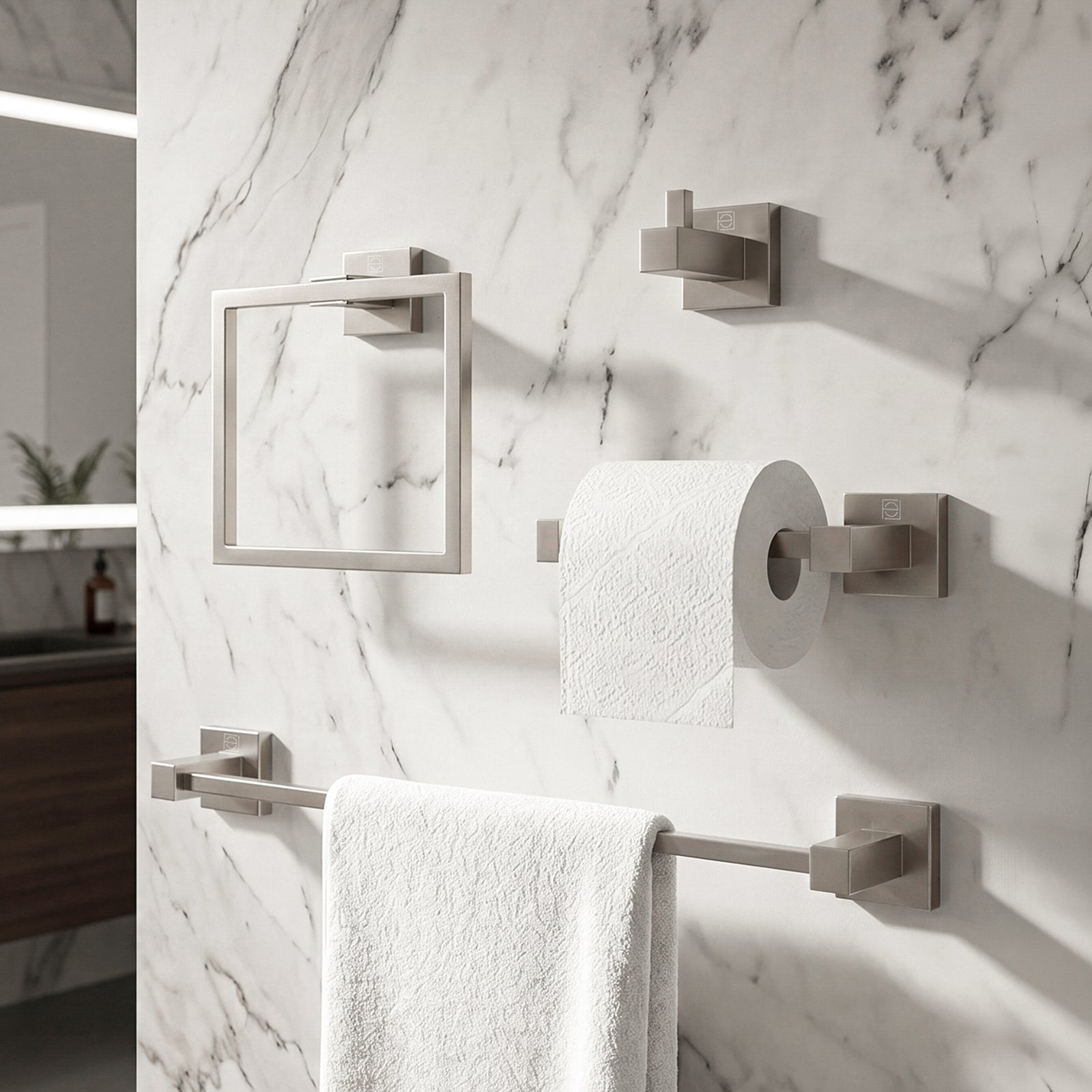 4-Piece Bathroom Hardware Set In Brushed Nickel Brushed Nickel Finish - KITCHEN & BATH by Joshua Marshal