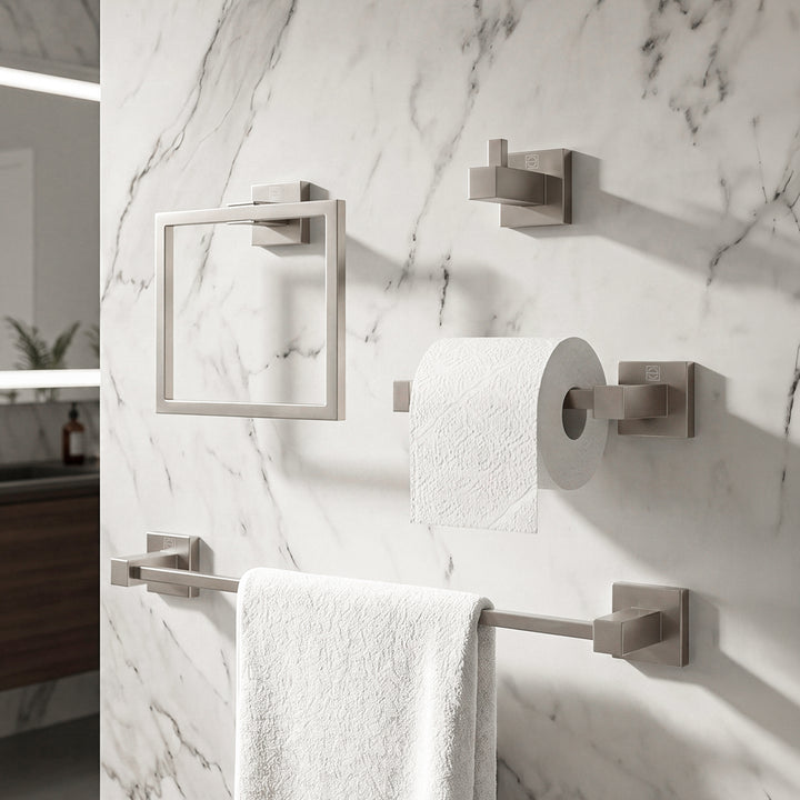 4-Piece Bathroom Hardware Set In Brushed Nickel Brushed Nickel Finish - KITCHEN & BATH by Joshua Marshal
