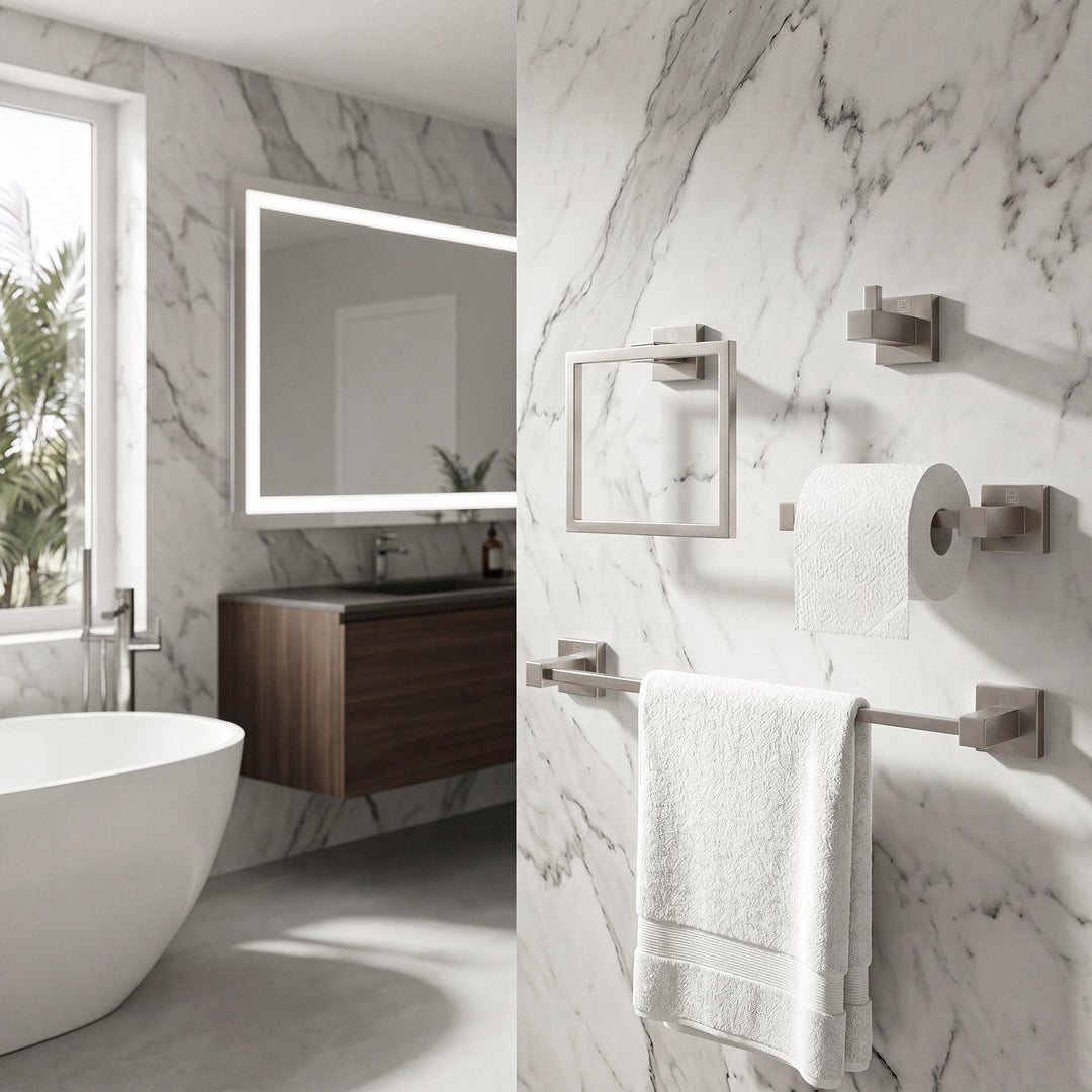 4-Piece Bathroom Hardware Set In Brushed Nickel - View 2 - Joshua Marshal