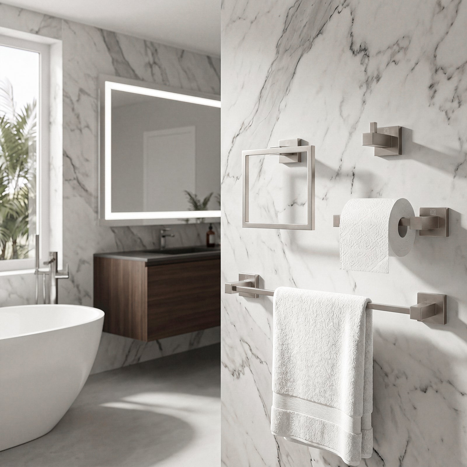 4-Piece Bathroom Hardware Set In Brushed Nickel - View 2 - Joshua Marshal
