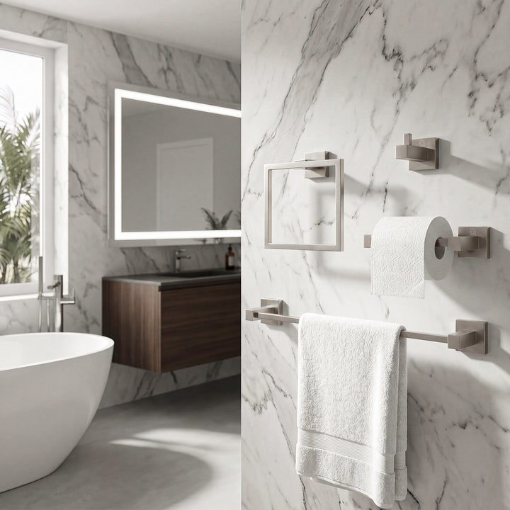4-Piece Bathroom Hardware Set In Brushed Nickel - View 2 - Joshua Marshal