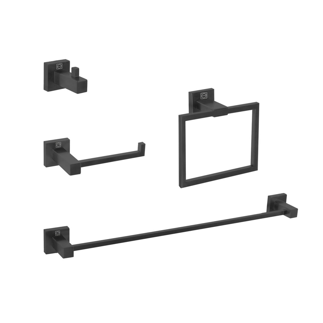 4-Piece Bathroom Hardware Set In Matte Black - View 2 - Joshua Marshal