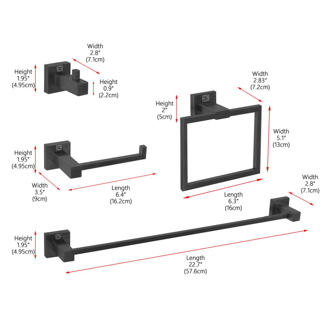 4-Piece Bathroom Hardware Set In Matte Black - View 3 - Joshua Marshal