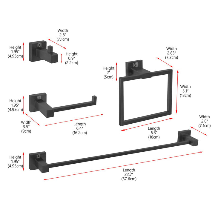 4-Piece Bathroom Hardware Set In Matte Black - View 3 - Joshua Marshal