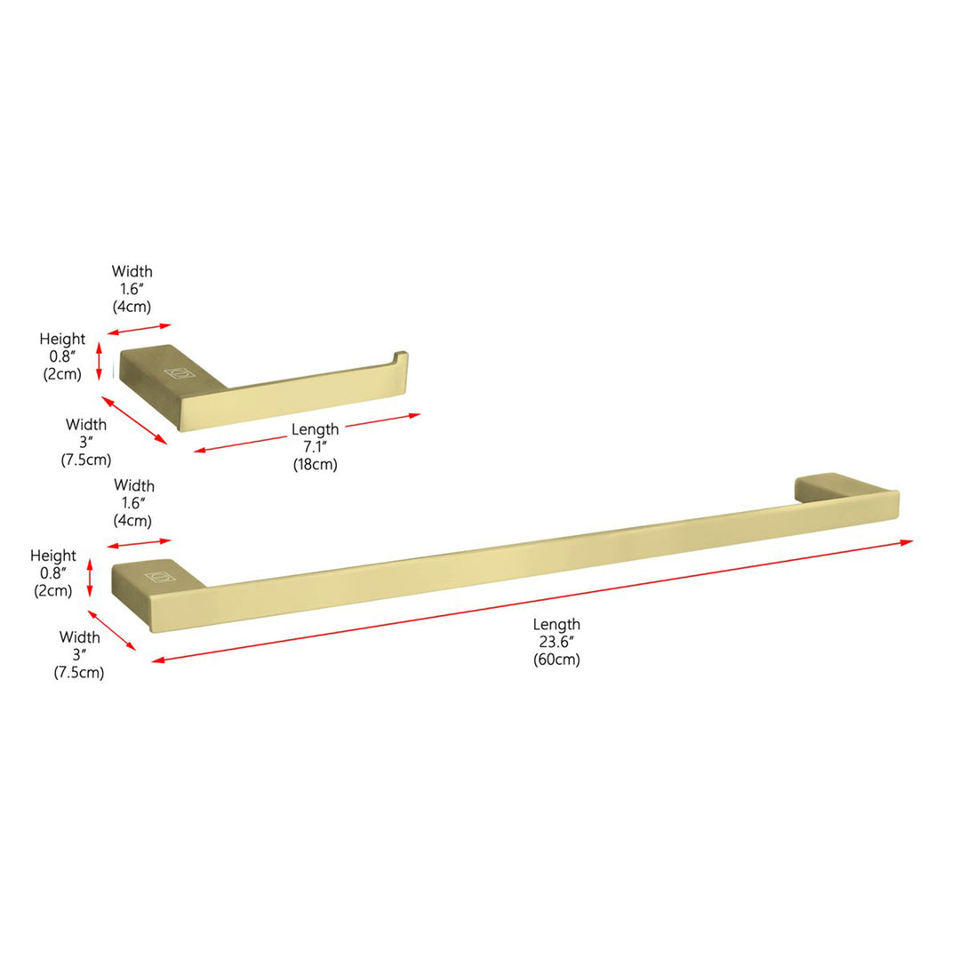 2-Piece Bathroom Hardware Set In Brushed Gold - View 3 - Joshua Marshal
