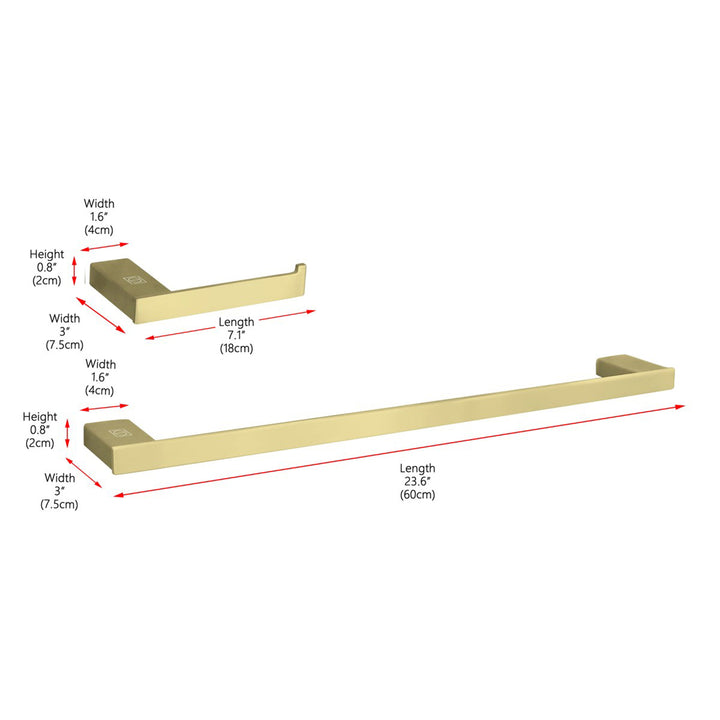 2-Piece Bathroom Hardware Set In Brushed Gold - View 3 - Joshua Marshal