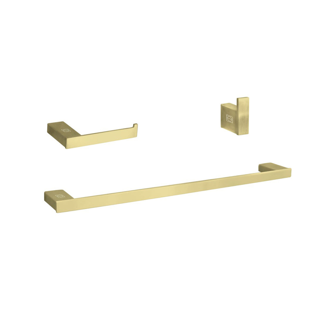 3-Piece Bathroom Hardware Set In Brushed Gold - View 2 - Joshua Marshal