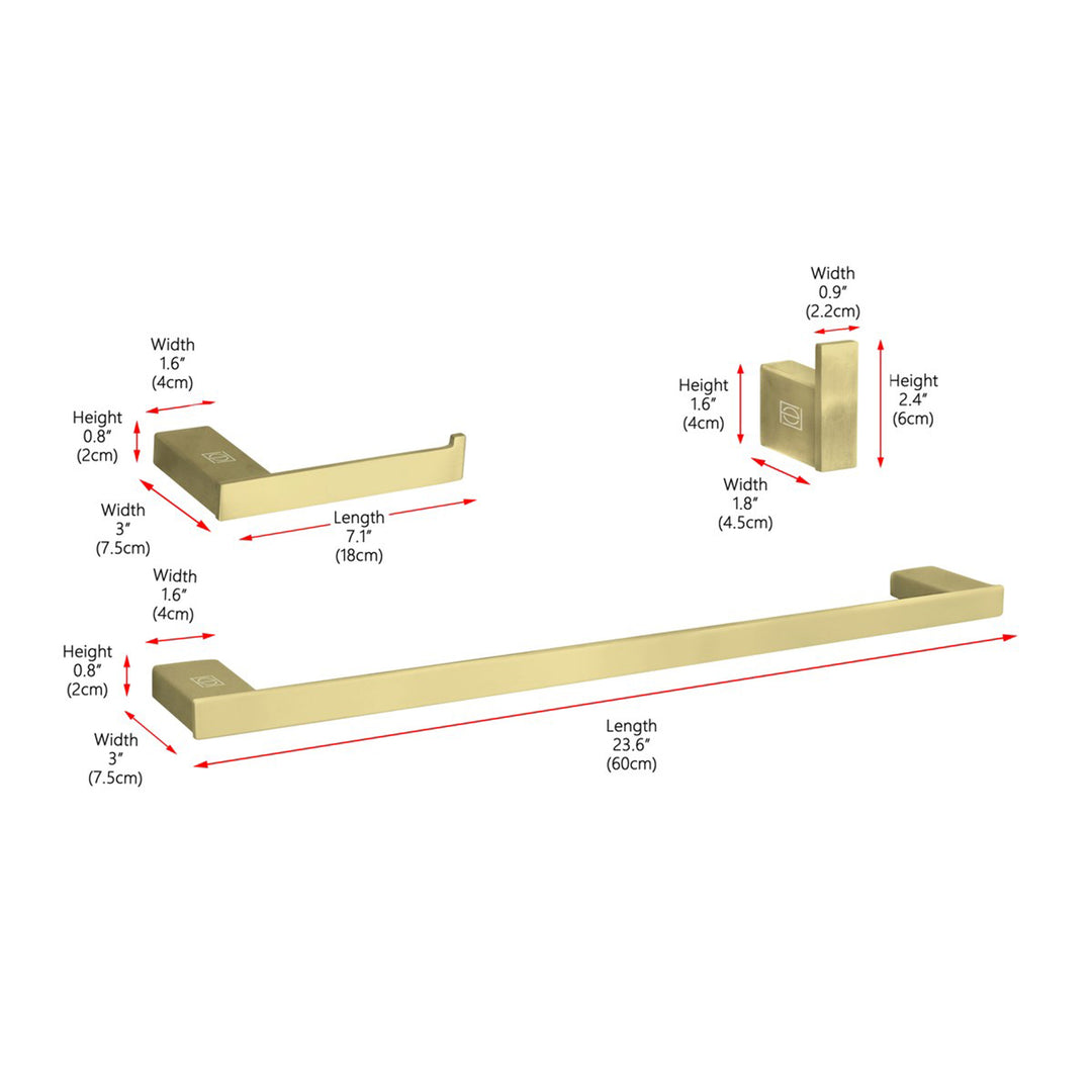 3-Piece Bathroom Hardware Set In Brushed Gold - View 3 - Joshua Marshal
