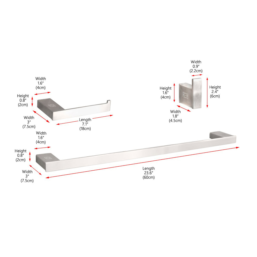 3-Piece Bathroom Hardware Set In Brushed Nickel - View 3 - Joshua Marshal