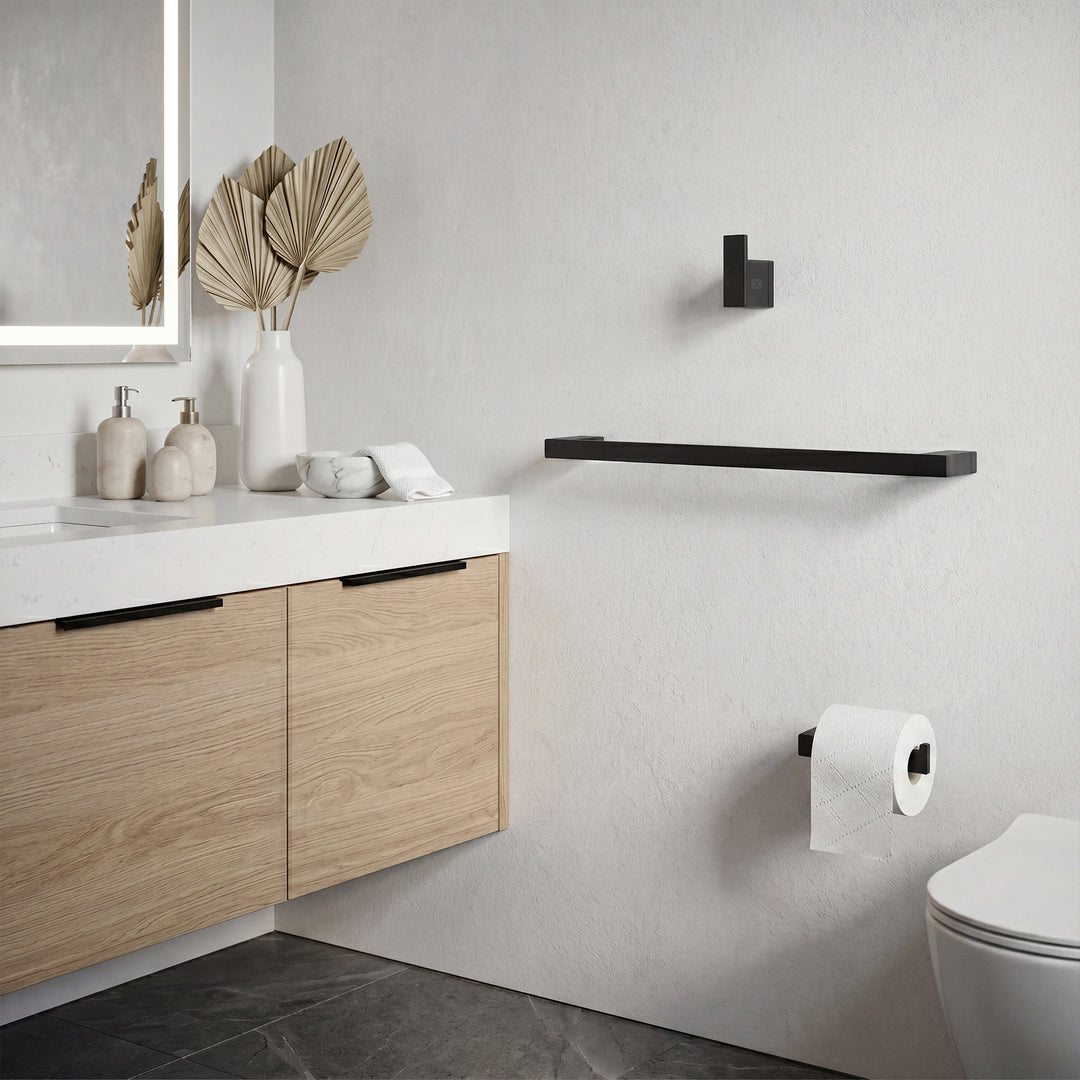3-Piece Bathroom Hardware Set In Matte Black - View 2 - Joshua Marshal
