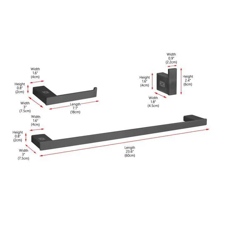 3-Piece Bathroom Hardware Set In Matte Black - View 4 - Joshua Marshal