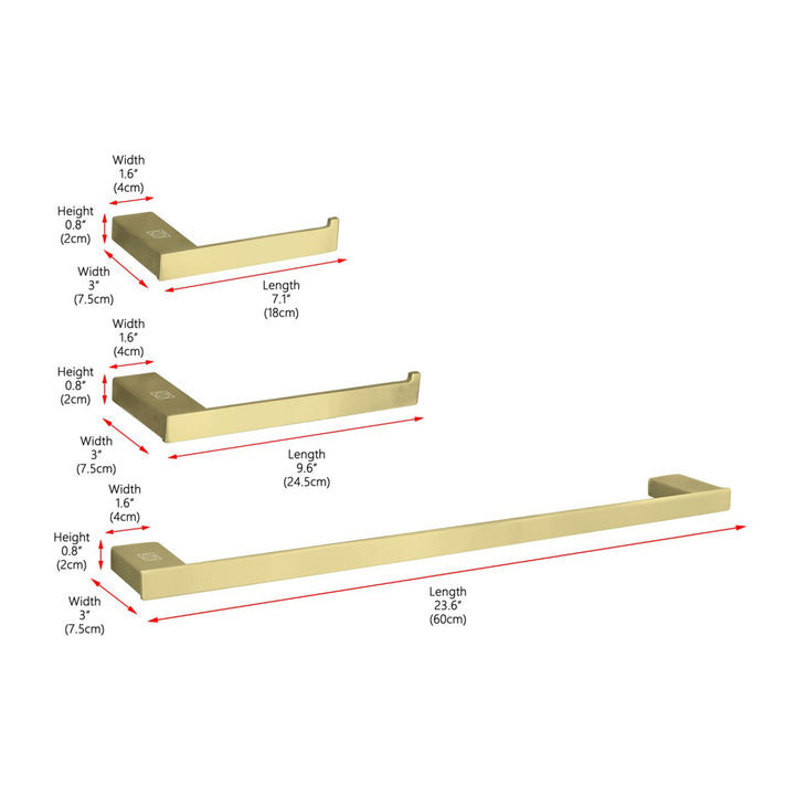 3-Piece Bathroom Hardware Set In Brushed Gold - View 3 - Joshua Marshal