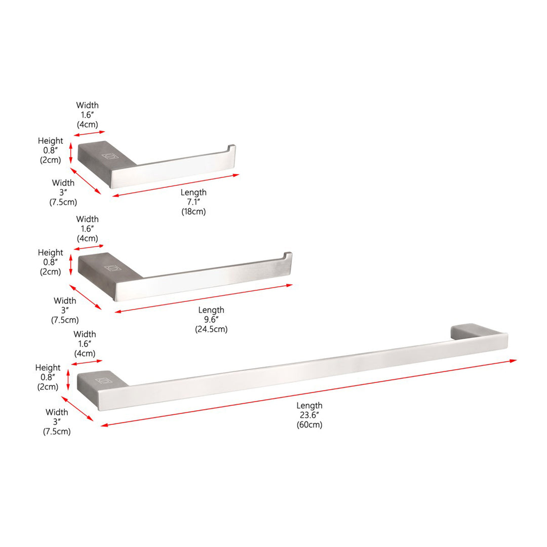 3-Piece Bathroom Hardware Set In Brushed Nickel - View 3 - Joshua Marshal