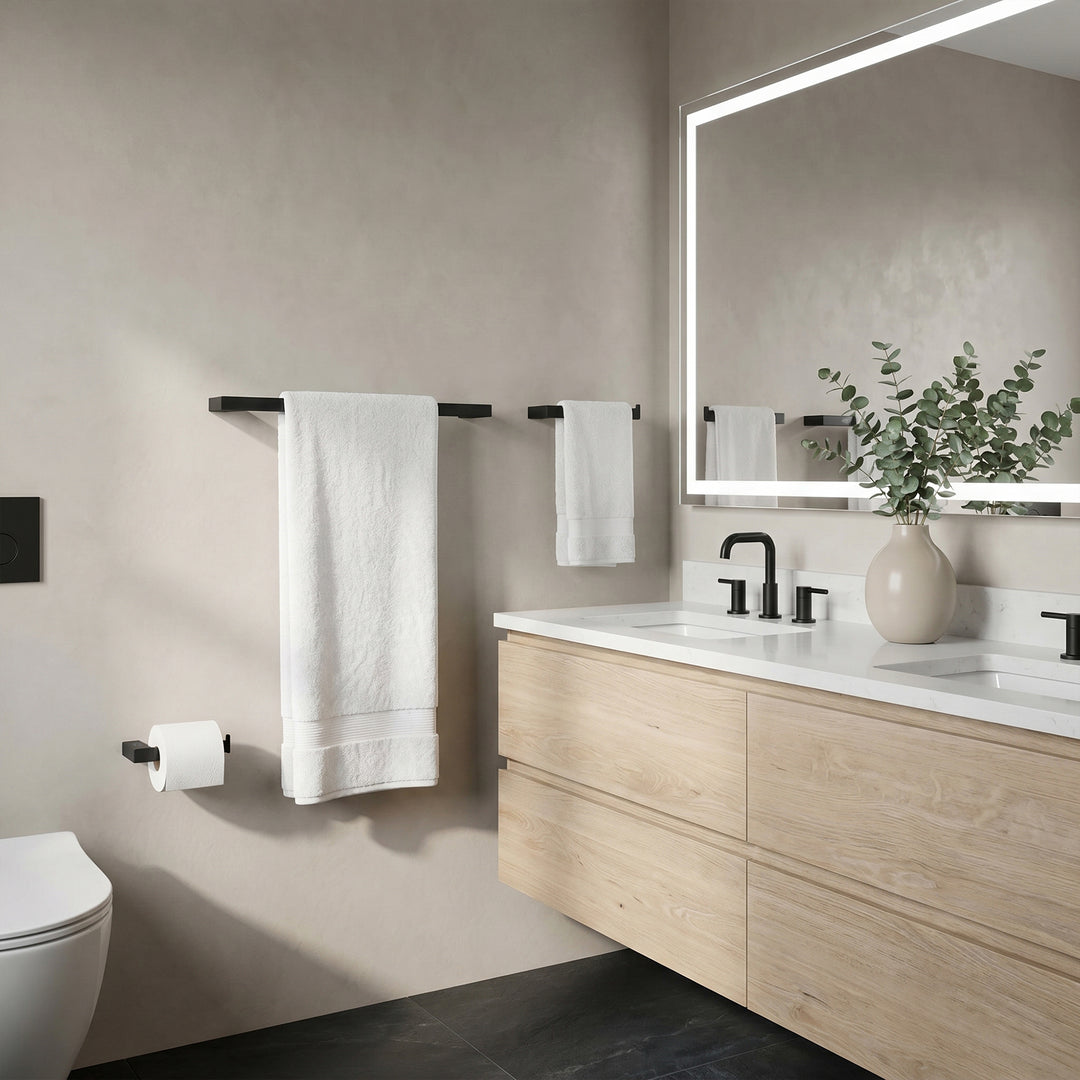 3-Piece Bathroom Hardware Set In Matte Black - View 2 - Joshua Marshal