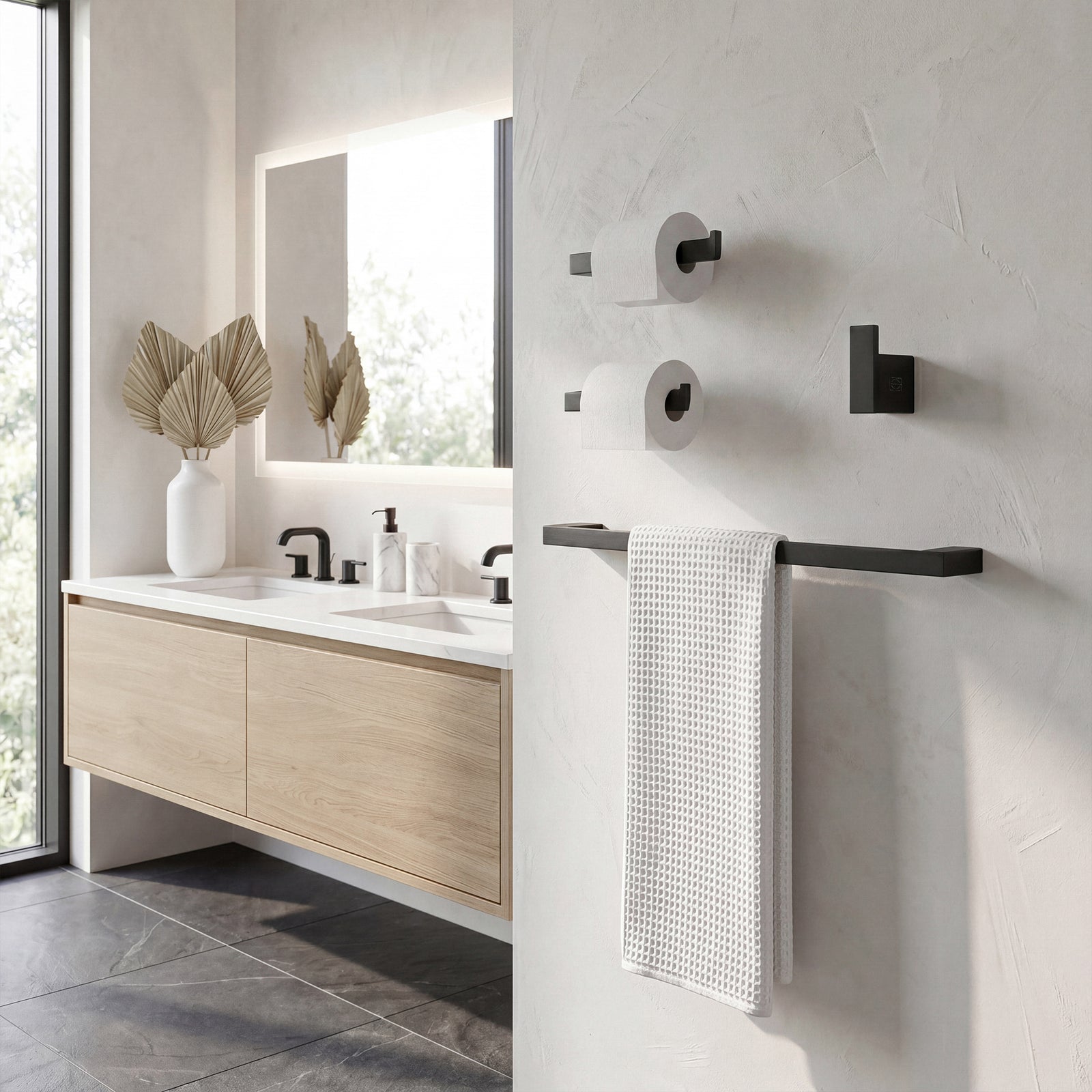 4-Piece Bathroom Hardware Set In Matte Black - View 2 - Joshua Marshal