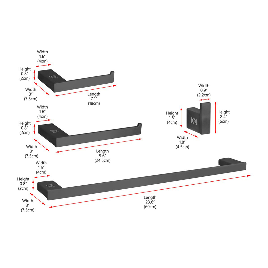 4-Piece Bathroom Hardware Set In Matte Black - View 4 - Joshua Marshal