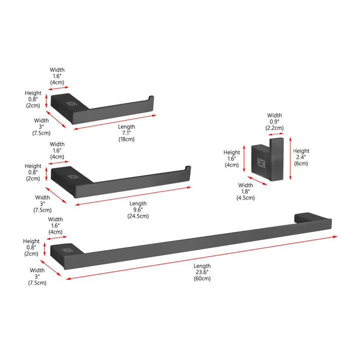 4-Piece Bathroom Hardware Set In Matte Black - View 4 - Joshua Marshal