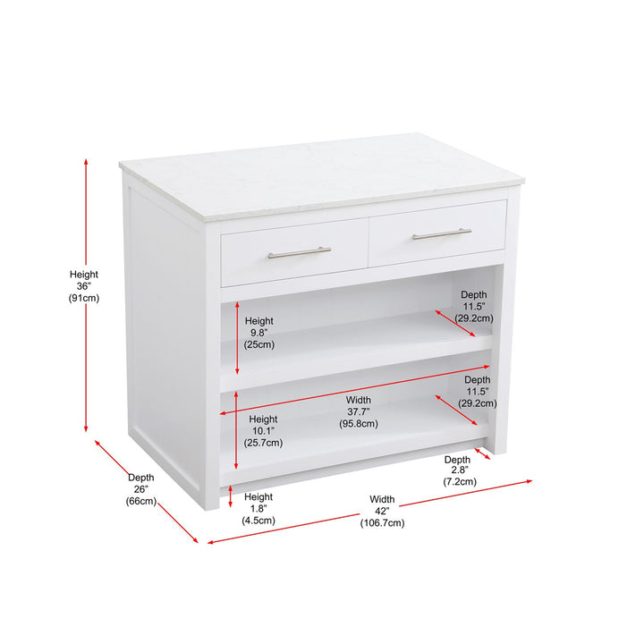42 Inch Kitchen Island In White - View 6 - Joshua Marshal