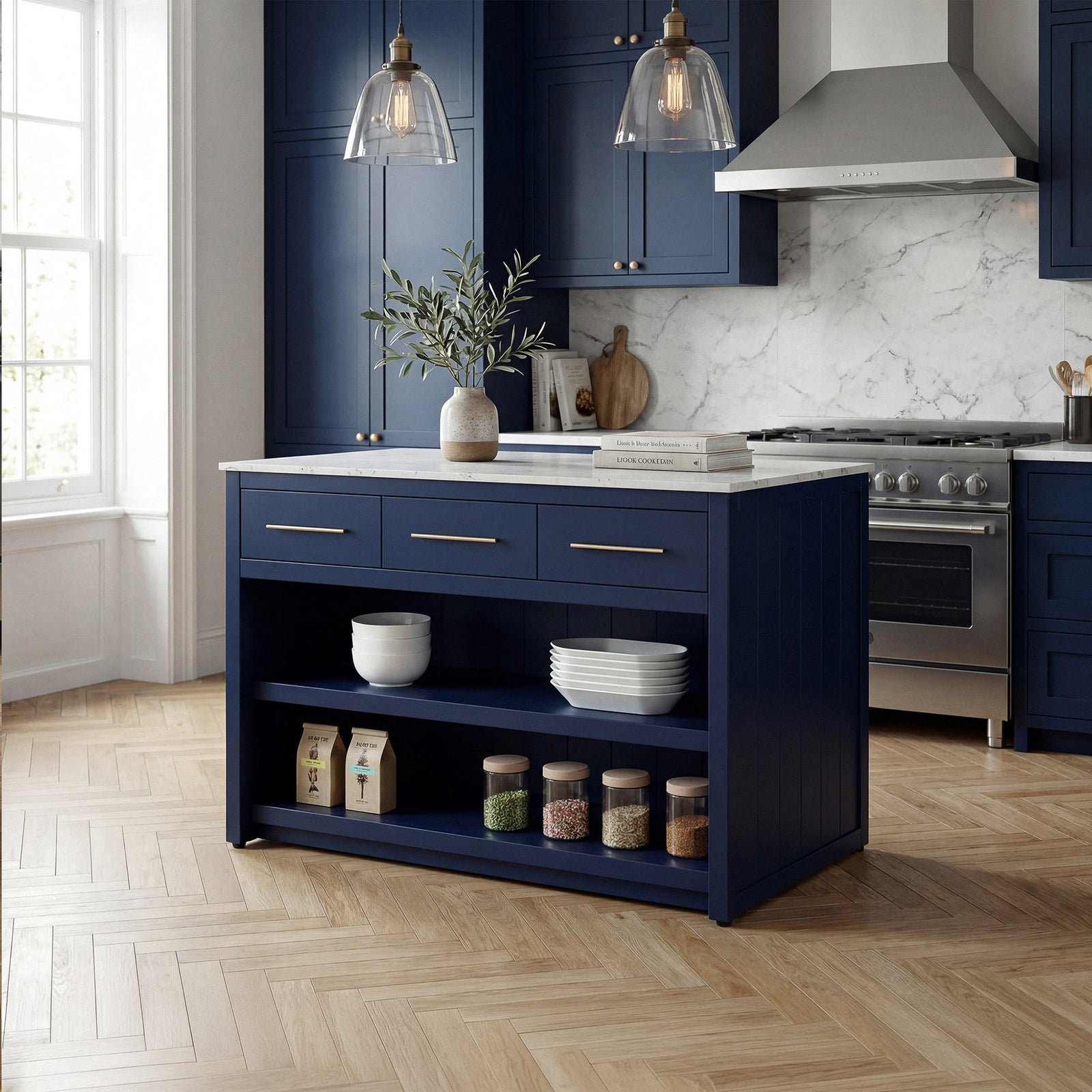 48 Inch Kitchen Island In Blue - View 2 - Joshua Marshal