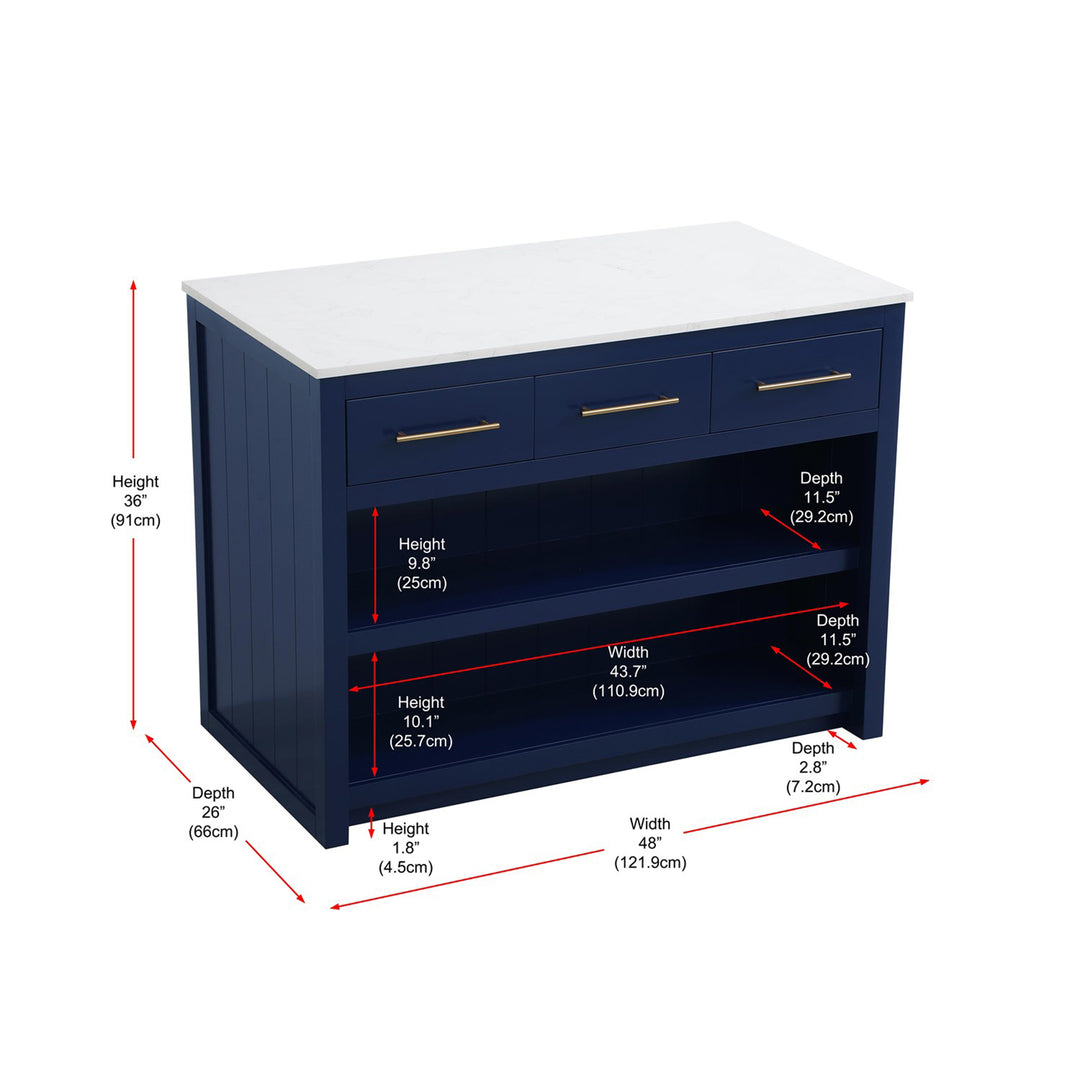 48 Inch Kitchen Island In Blue - View 6 - Joshua Marshal