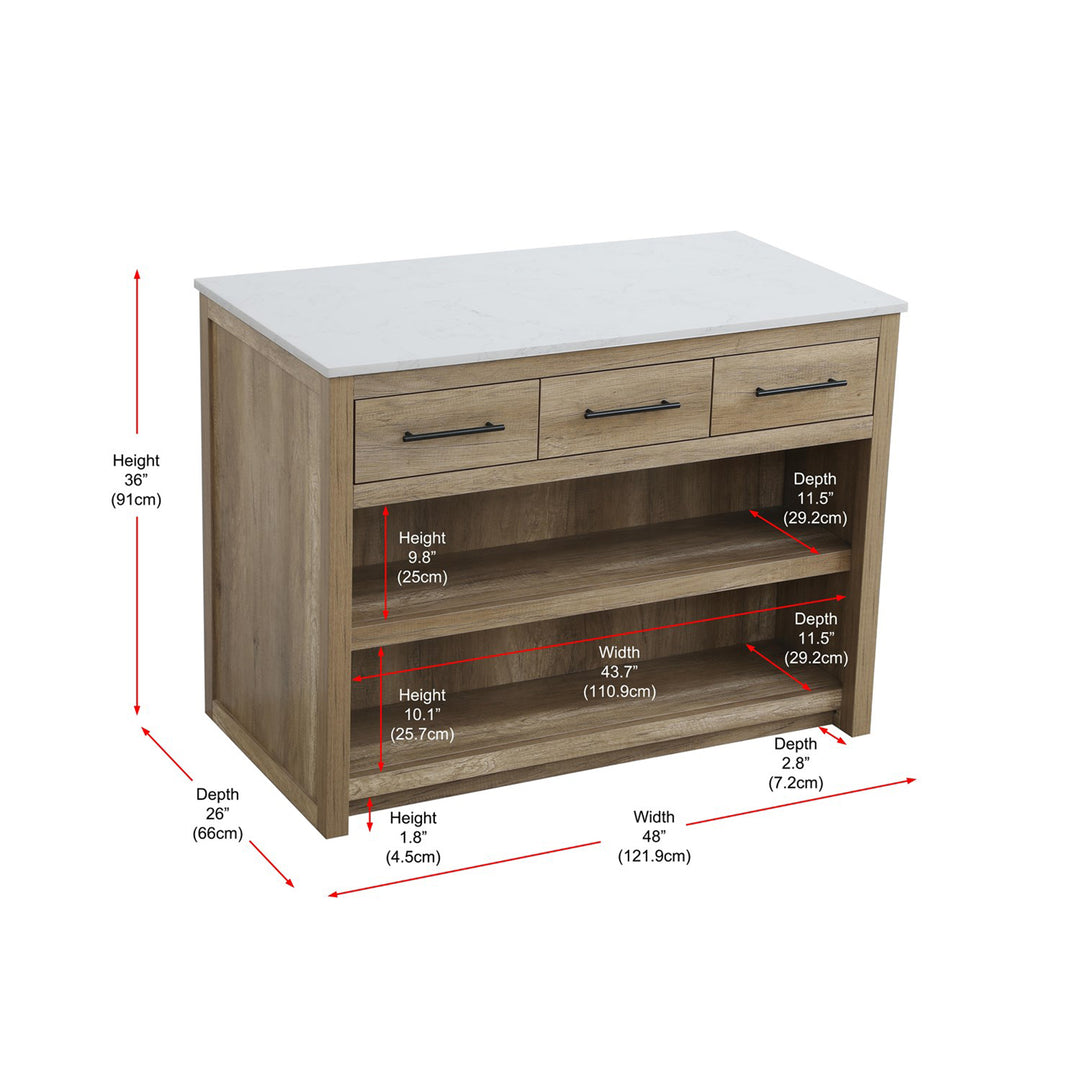 48 Inch Kitchen Island In Natural Oak - View 6 - Joshua Marshal