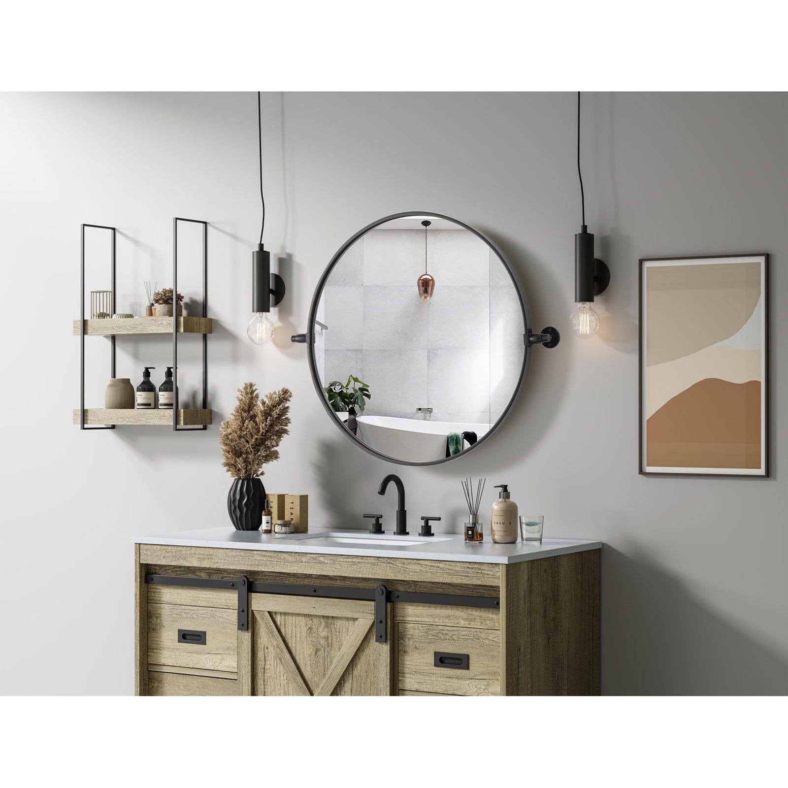 24X24 Pivot Mirror In Black - View 2 - Joshua Marshal