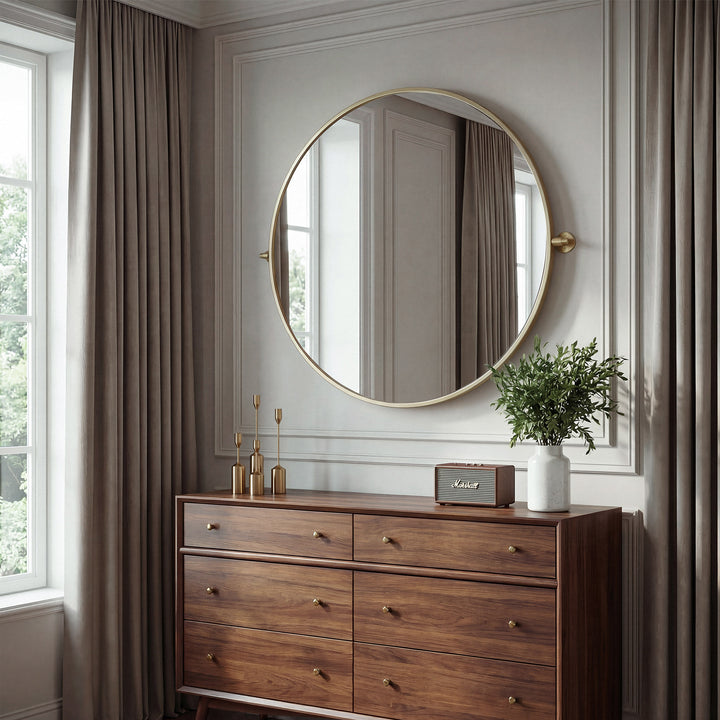 30X30 Pivot Mirror In Brass - View 2 - Joshua Marshal