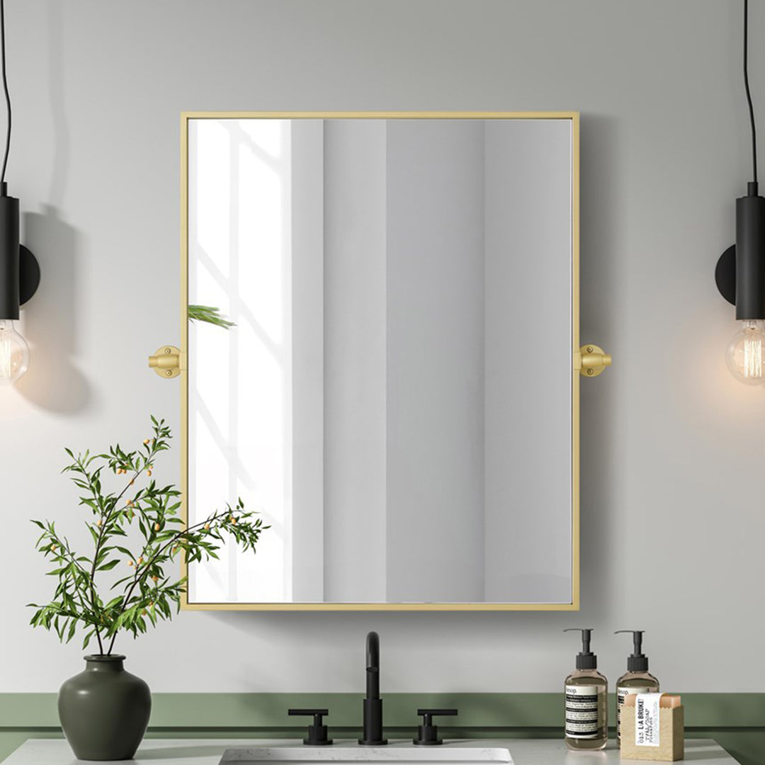 24X30 Pivot Mirror In Brass Brass Finish - DECOR by Joshua Marshal