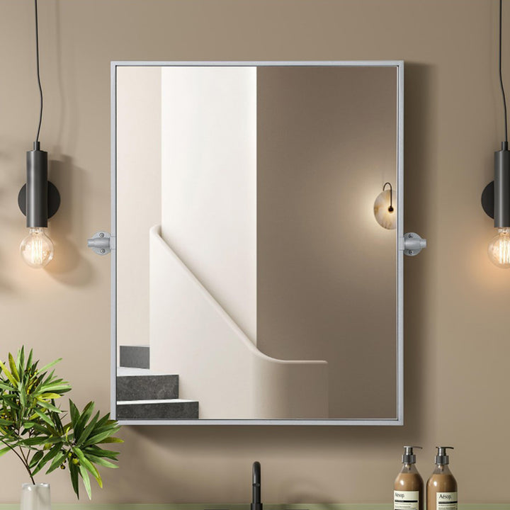 24X30 Pivot Mirror In Silver Silver Finish - DECOR by Joshua Marshal
