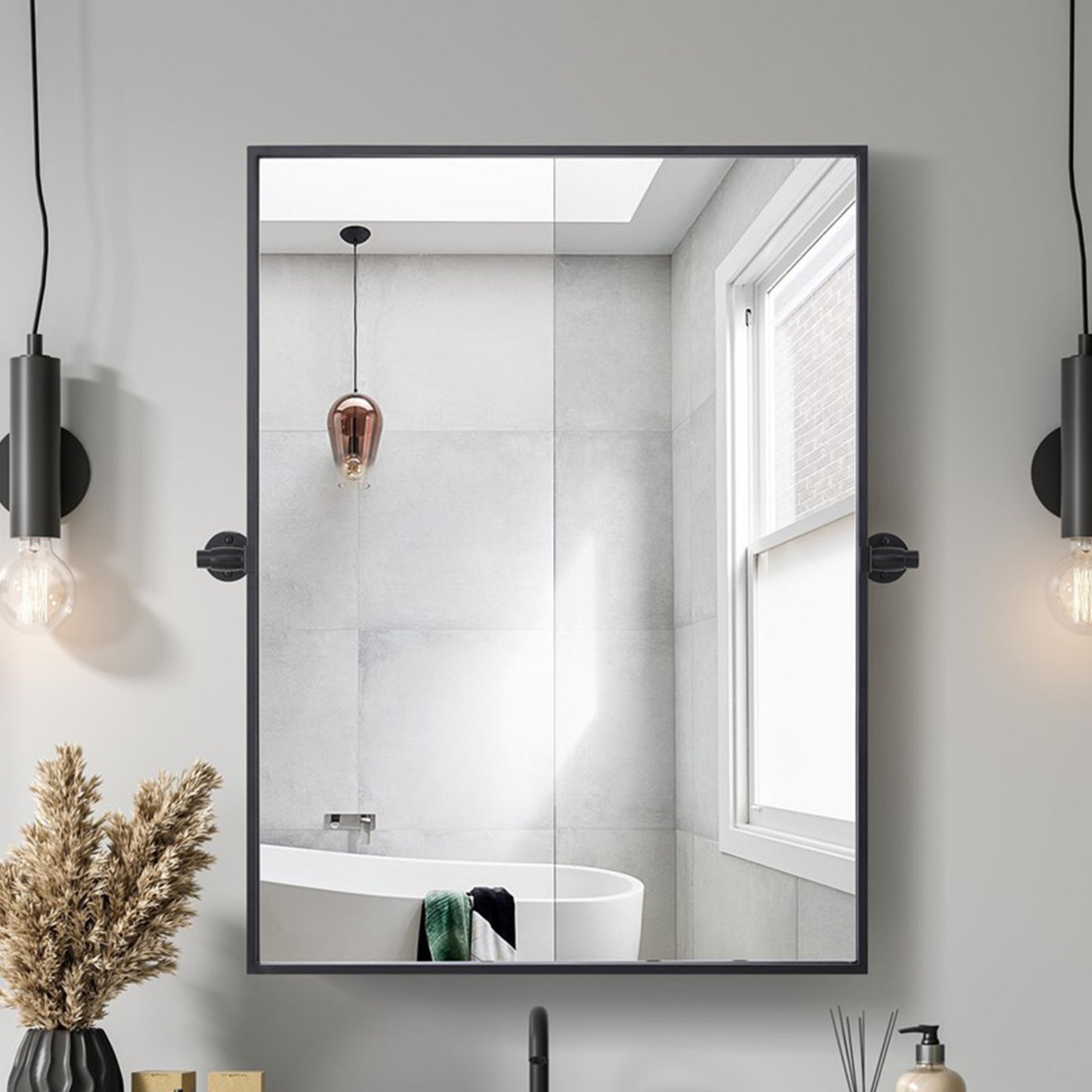 24X32 Pivot Mirror In Black Black Finish - DECOR by Joshua Marshal