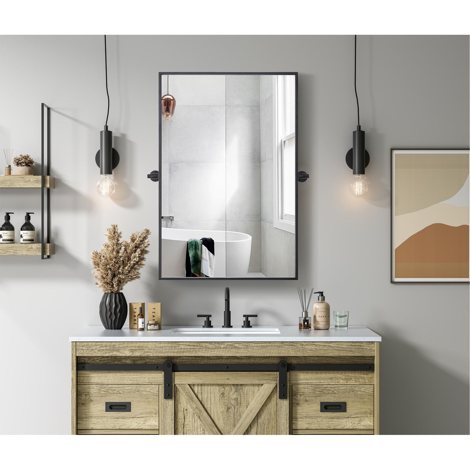 24X36 Pivot Mirror In Black - View 2 - Joshua Marshal