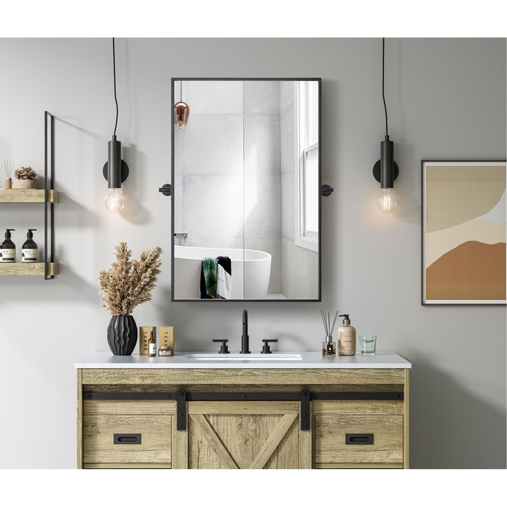 24X36 Pivot Mirror In Black - View 2 - Joshua Marshal