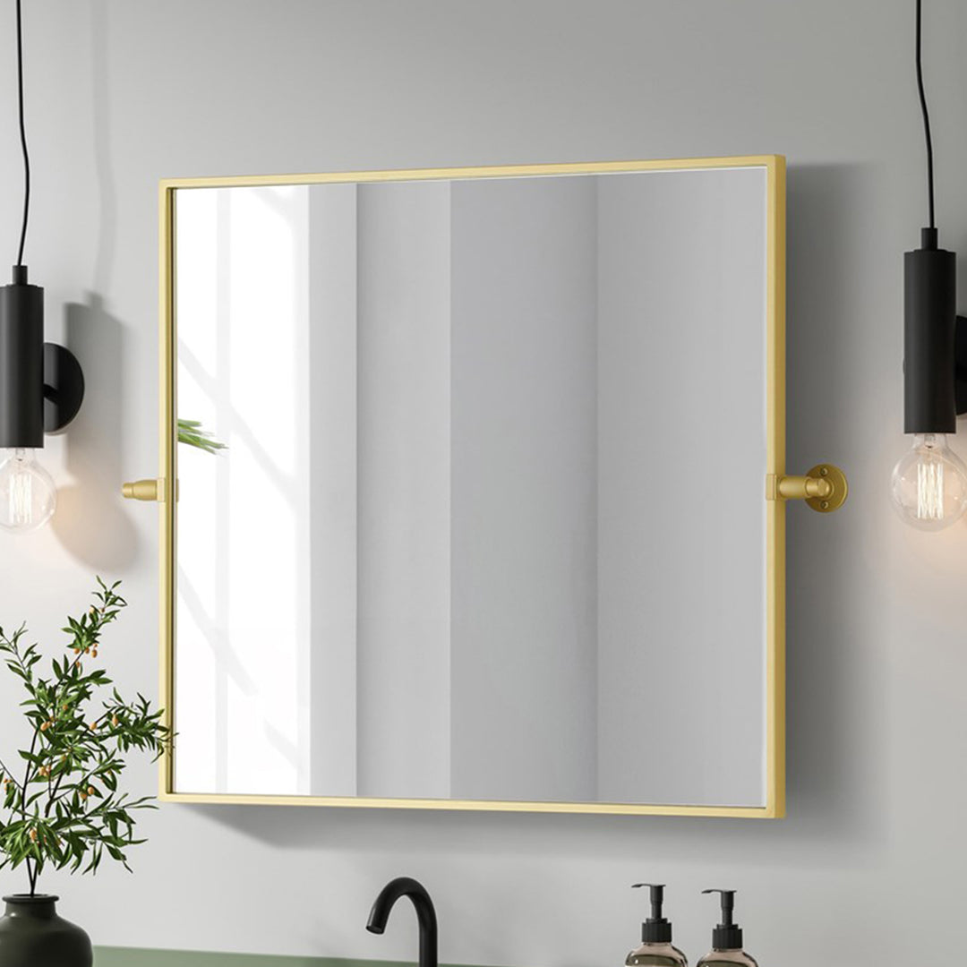 27X30 Pivot Mirror In Brass Brass Finish - DECOR by Joshua Marshal