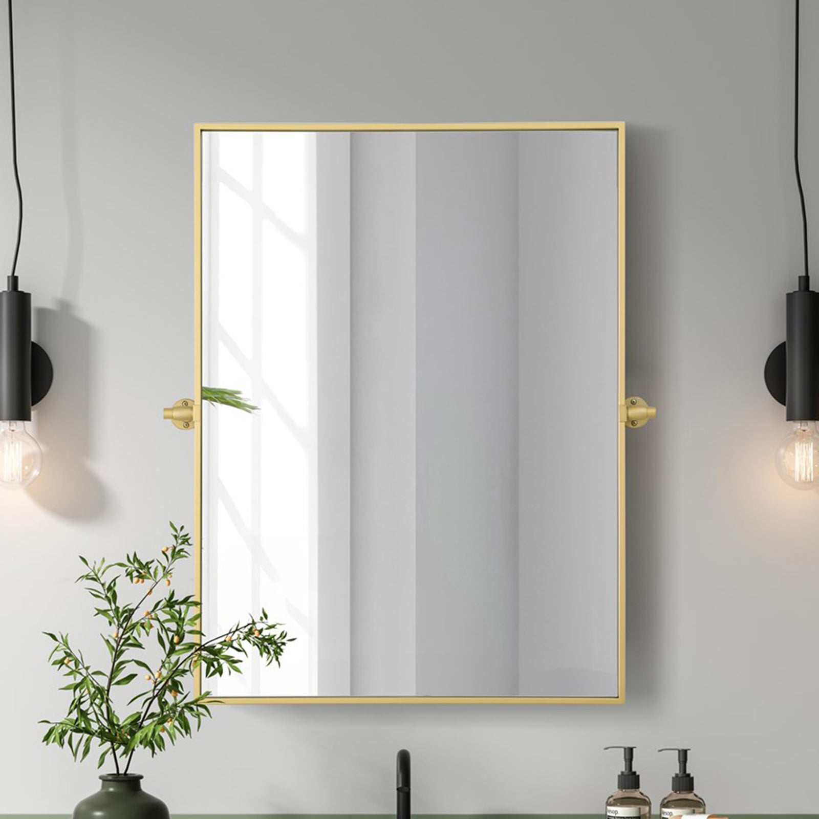 27X36 Pivot Mirror In Brass Brass Finish - DECOR by Joshua Marshal