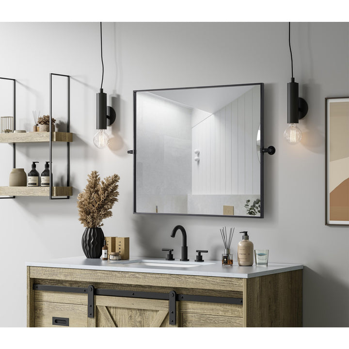 30X36 Pivot Mirror In Black - View 2 - Joshua Marshal