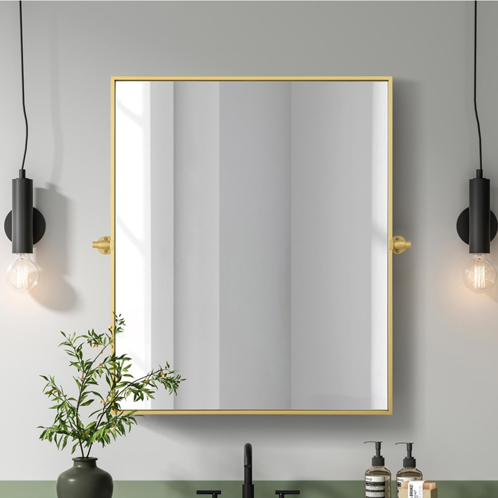 30X36 Pivot Mirror In Brass Brass Finish - DECOR by Joshua Marshal