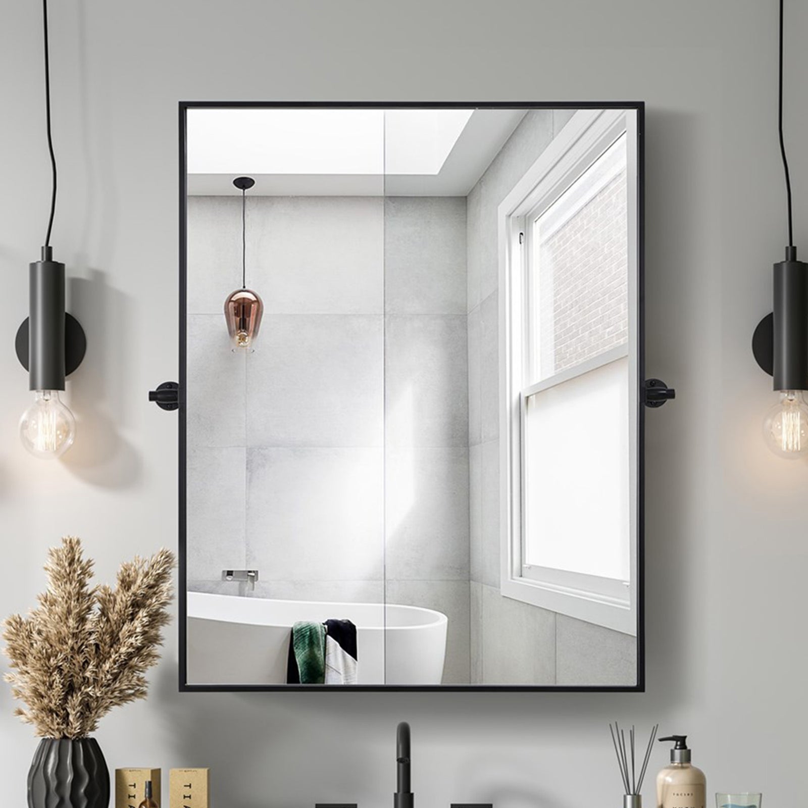 40X30 Pivot Mirror In Black Black Finish - DECOR by Joshua Marshal
