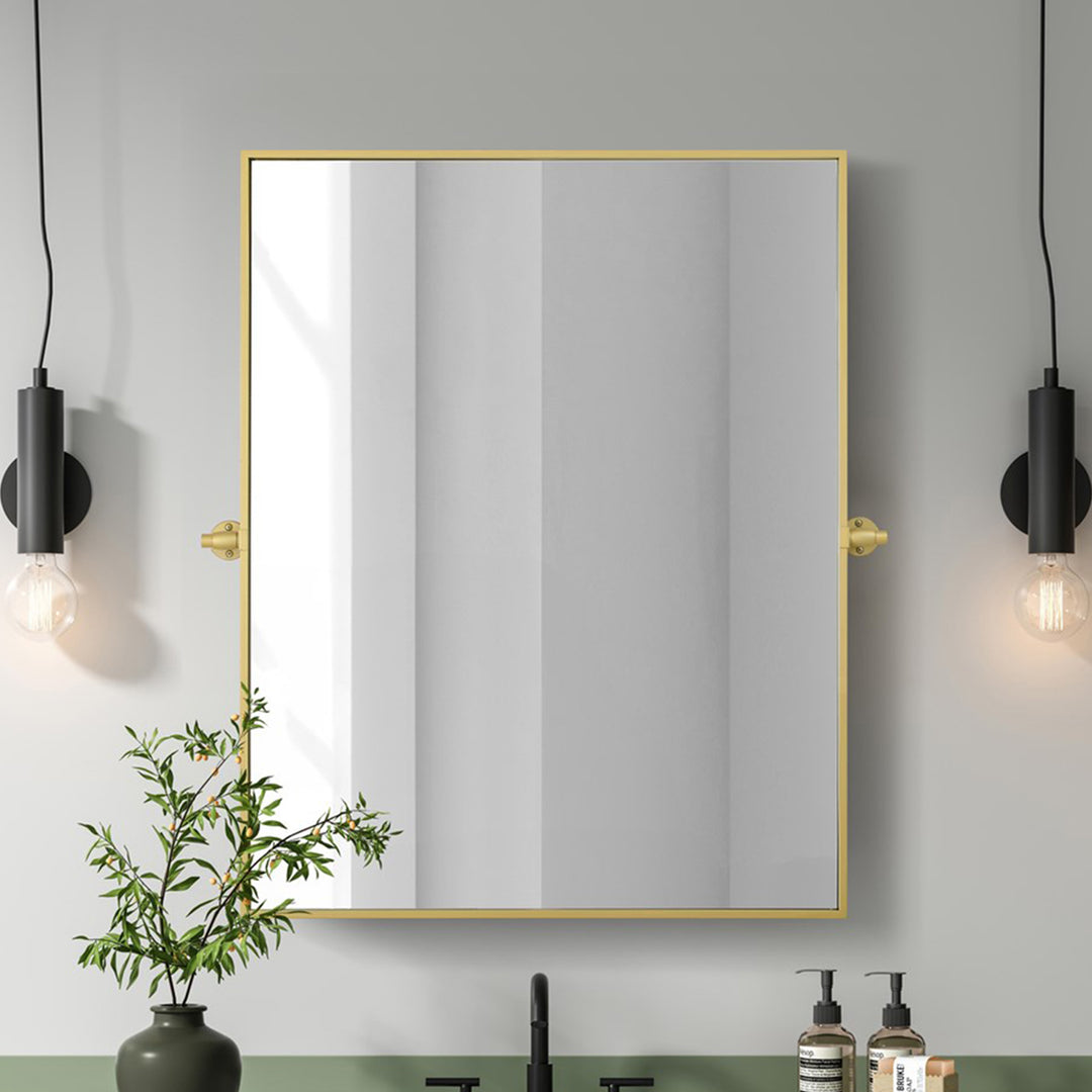 40X30 Pivot Mirror In Brass Brass Finish - DECOR by Joshua Marshal