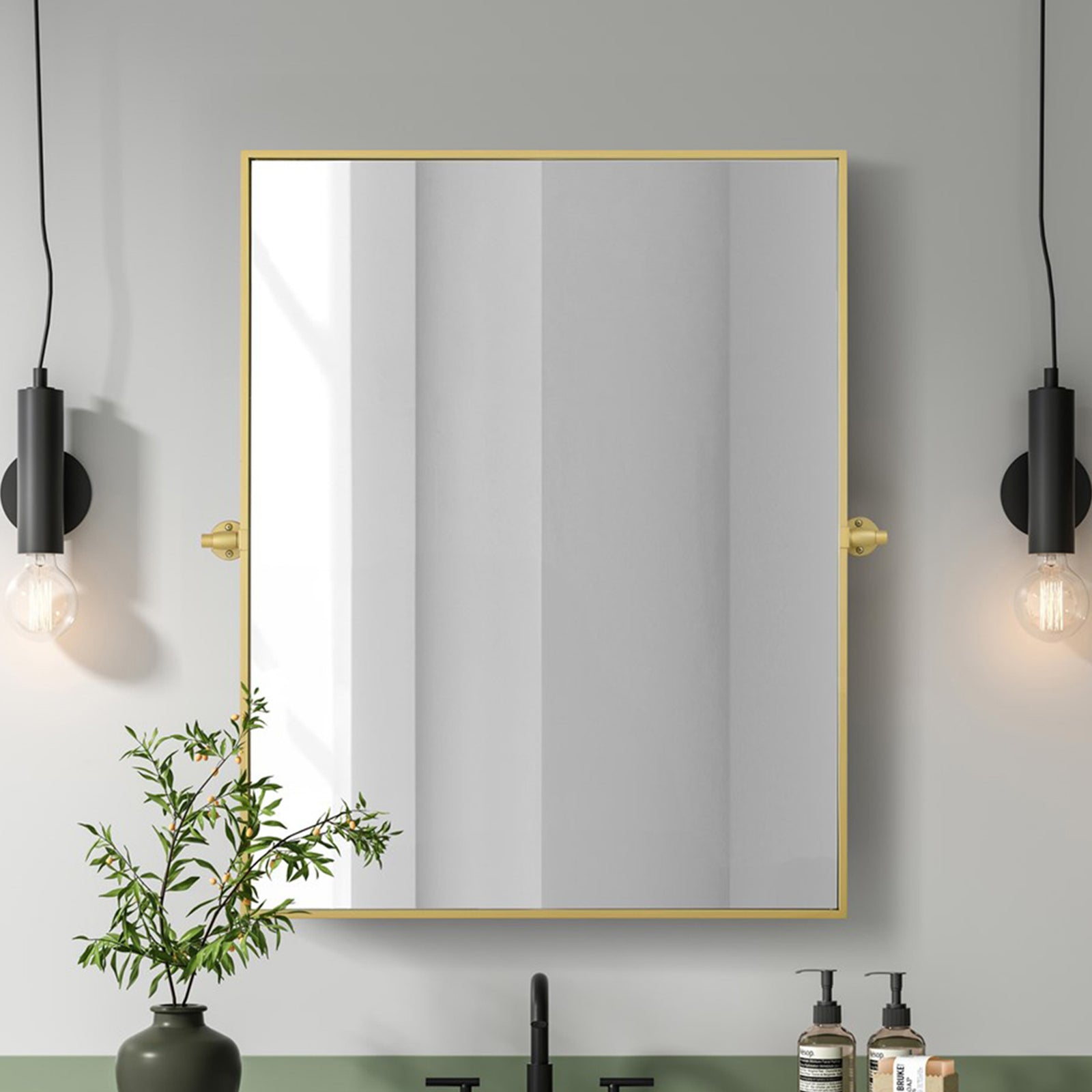 40X30 Pivot Mirror In Brass Brass Finish - DECOR by Joshua Marshal