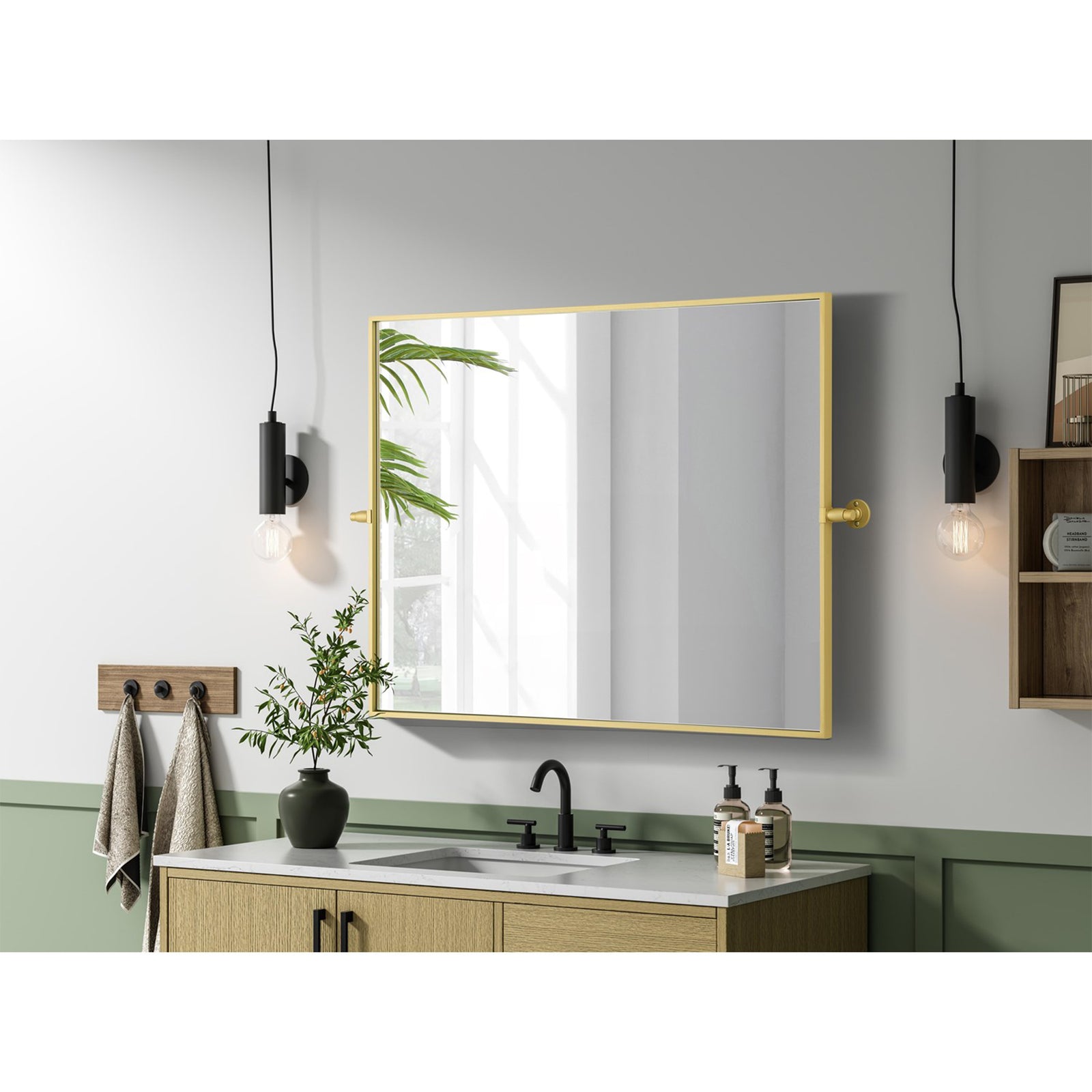 40X30 Pivot Mirror In Brass - View 2 - Joshua Marshal