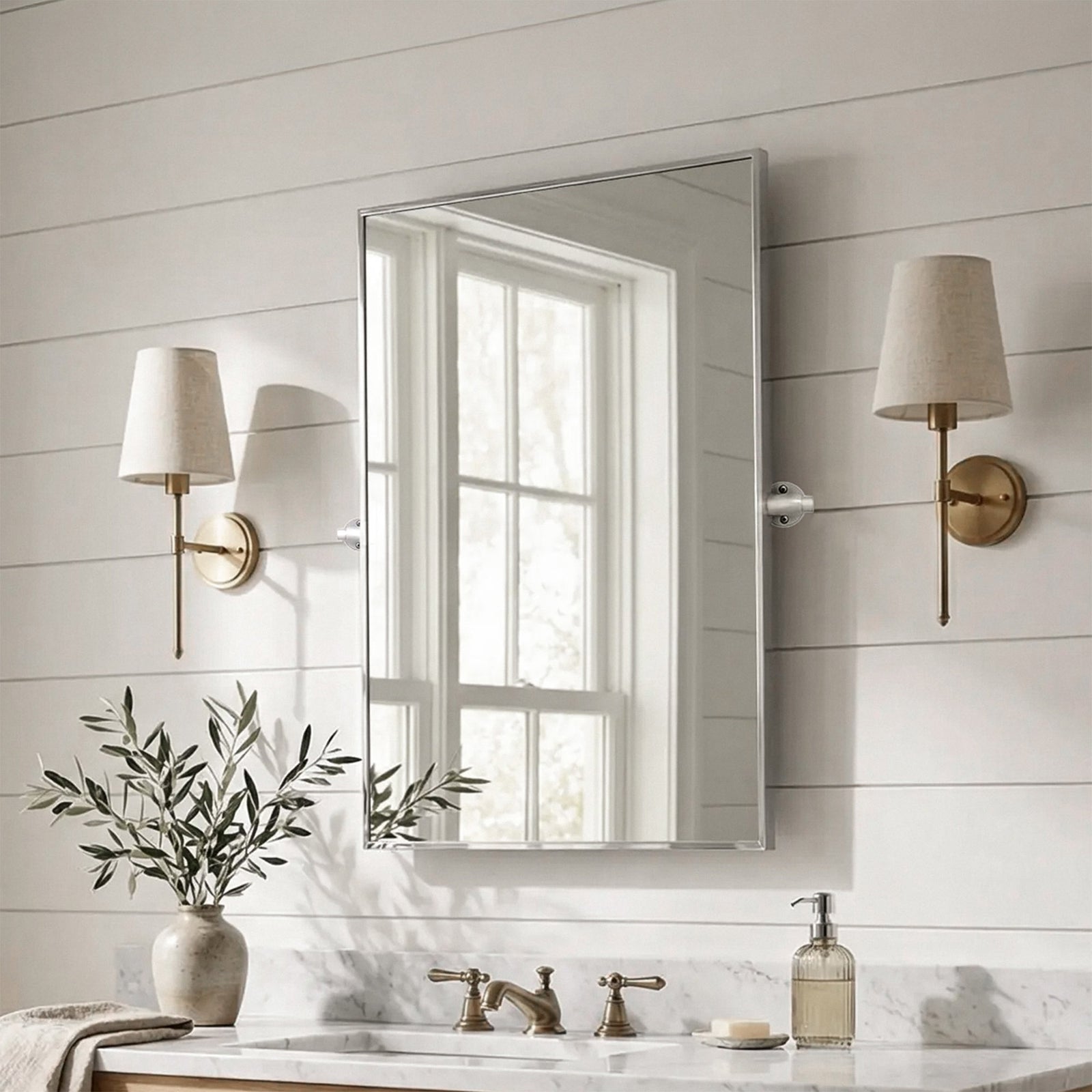 40X30 Pivot Mirror In Silver Silver Finish - DECOR by Joshua Marshal