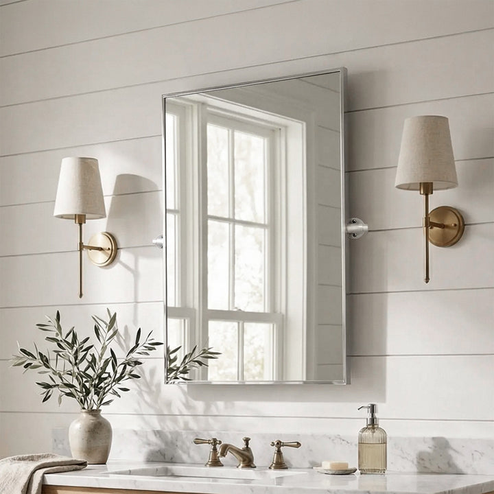 40X30 Pivot Mirror In Silver Silver Finish - DECOR by Joshua Marshal